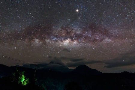 神奇美丽的夜空银河银河, 美丽的银河在婆罗洲, 长曝光照片, 与谷物。图像包含一定的纹理或噪声和软焦点