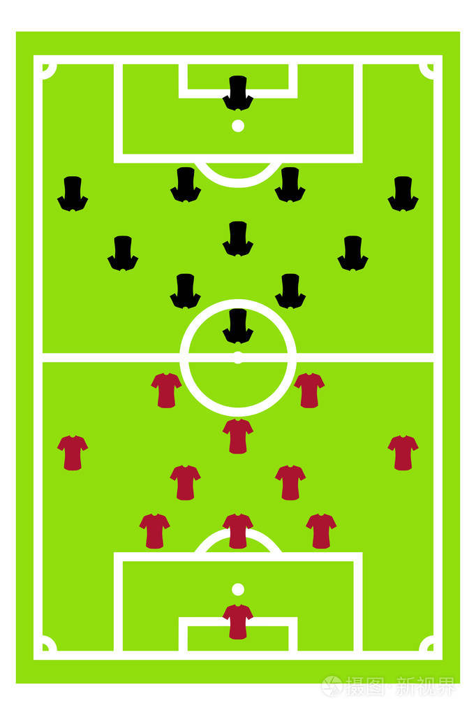 绿色足球足球场的黑红队战术例证