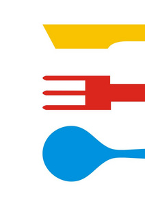 餐具, 勺子, 叉子和刀, 多彩多姿的矢量图标