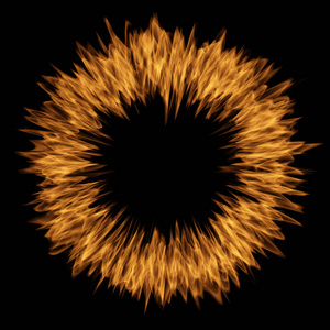 概念黄色橙色热火火焰, 圆形环形火焰形状孤立黑色背景。抽象易燃危险地狱逼真燃烧热能量休闲3d 插图