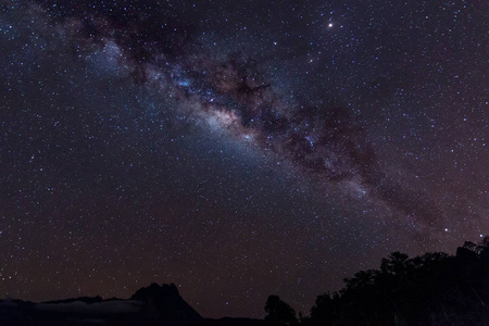 神奇美丽的夜空银河银河, 美丽的银河在婆罗洲, 长曝光照片, 与谷物。图像包含一定的纹理或噪声和软焦点