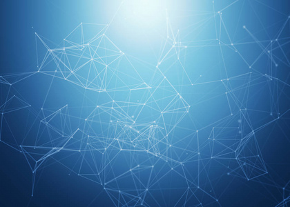 数字数据和蓝色网络连接三角形线为技术概念在黑背景, 3d 抽象例证