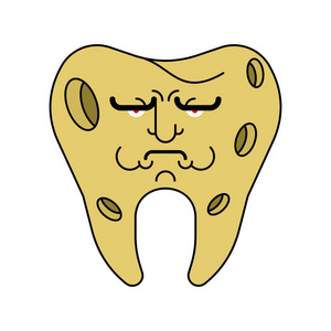 带孔的悲伤的牙齿。生病的牙齿。龋病和牙髓炎牙图案