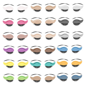 彩色女性眼睛与 eyeshadows 在白色背景。矢量插图