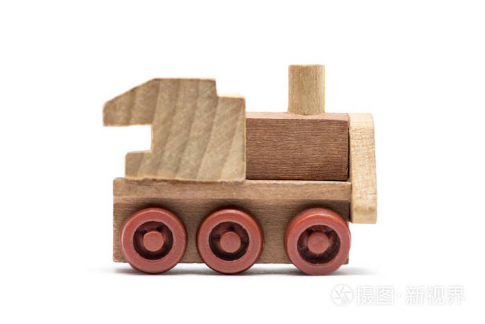 玩具火车被隔离在白色背景上机车木制火车玩具被隔绝在白色背景上