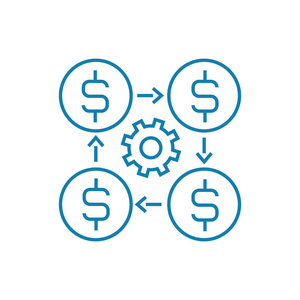财务经理线性图标概念。财务经理线向量符号, 符号, 插图