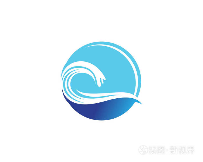 波浪海滩标志和符号矢量模板图标