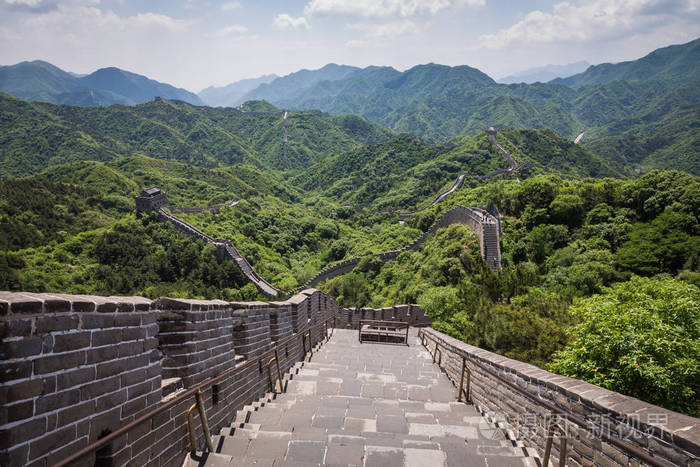 首都北京北部山区八达岭的中国万里长城全景图