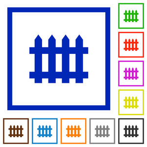 在白色背景下, 在方形框架中围栏平面颜色图标