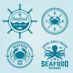 海鲜餐厅矢量徽章或徽章