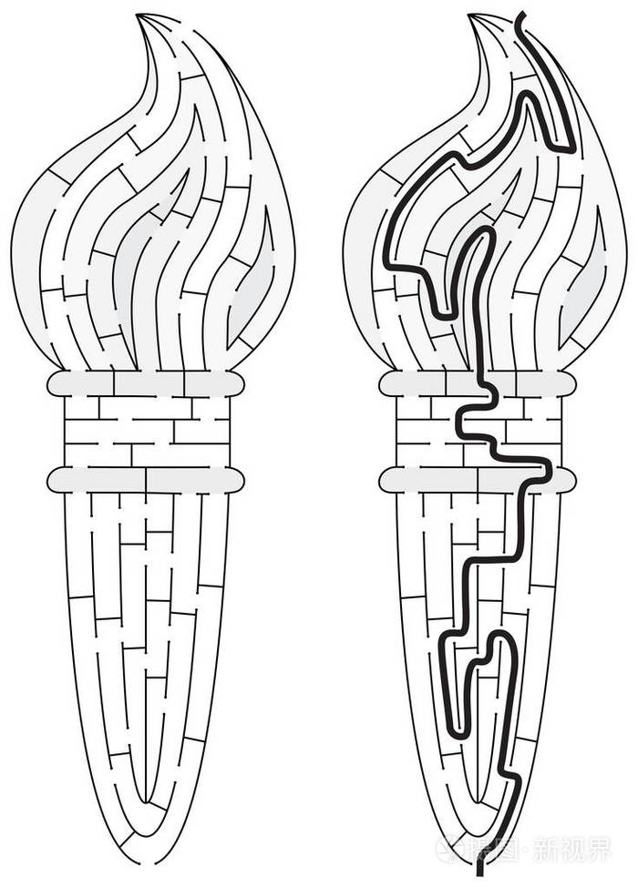轻松的火炬迷宫为年轻的孩子与解决方案黑白