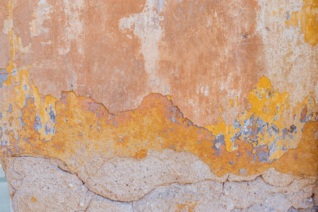 老破获风化破旧的黄色油漆贴皮墙背景