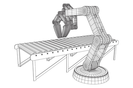 机械手和滚筒输送机矢量图片