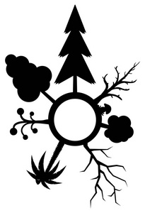 不同的树剪影圈子标志钢板蜡纸黑色, 向量例证, 垂直, 结束白色, 隔绝