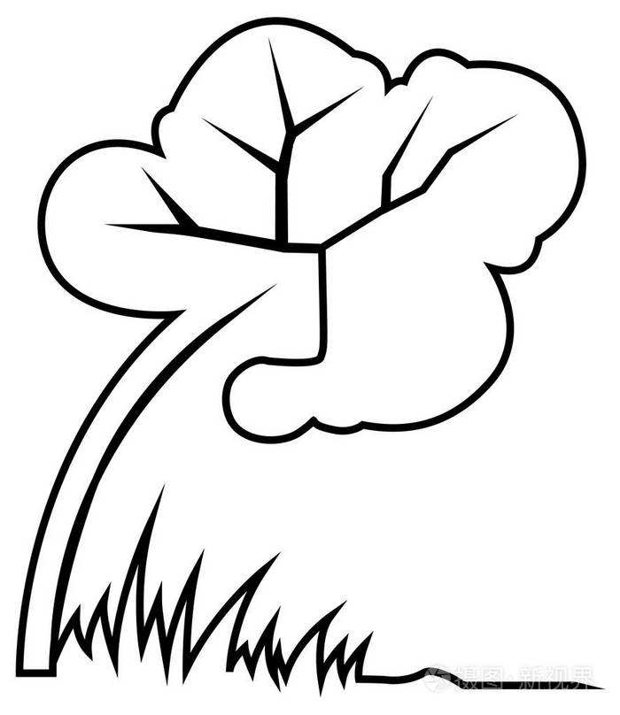 树和草轮廓符号单行绘制黑色, 程式化矢量插图, 水平, 过白, 隔离插画