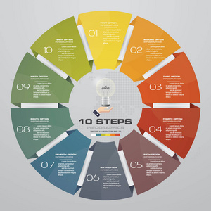现代10步过程。简单可编辑的饼图设计图表元素。Eps10