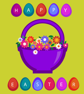 复活节卡片模板篮色的蛋和花 2