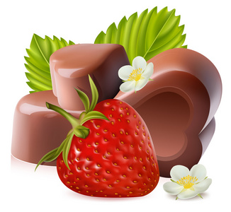 草莓的叶子和 chokolate 糖果