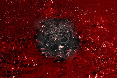 洗脸盆与水槽在相片的中心与流动的血液红色水