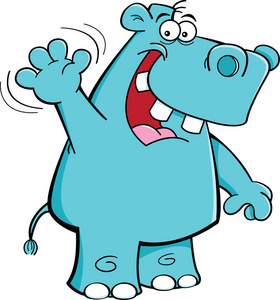 河马与空白符号有趣的河马卡通微笑卡通河马矢量插画孤立的河马卡通