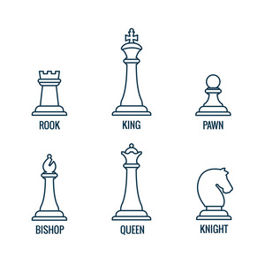 国际象棋件矢量细线图标王皇后主教白嘴鸦骑士典当照片