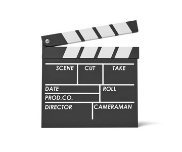 3d 渲染一个带有空字段的黑色 clapperboard 电影名称和工作人员