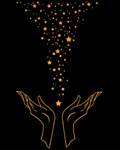 神秘宇宙美丽的手绘手捧着星星在宇宙背景.矢量插图被隔离.