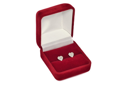 钻石心形耳环红色珠宝盒图片