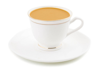 印度传统的马萨拉也知道, 印度马萨拉茶或印度茶杯.白底奶茶照片