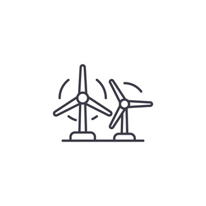 风电场线性图标概念。风电场线矢量符号, 符号, 插图