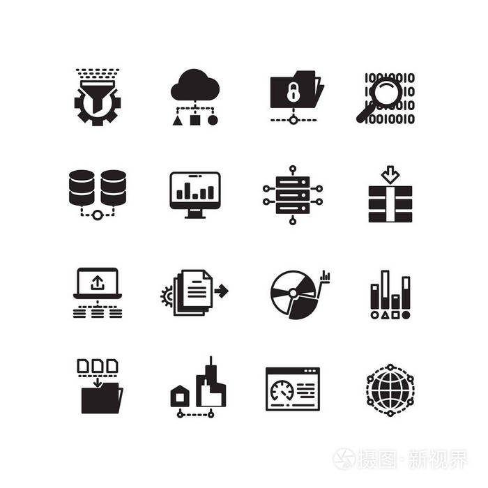 大型数据数据库分析云计算信息技术数字处理矢量图标集