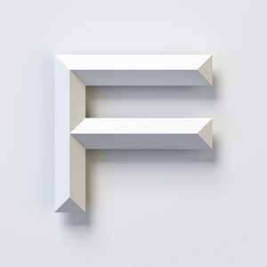 字母 F, 三维字体, 白色, 简单, 几何, 在背景墙上投射阴影, 3d 渲染