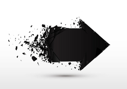 效果箭头箭头与碎片隔离.3d. 带有爆炸效果的黑色标志照片