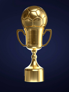 3d. 在深蓝色背景下用足球渲染金奖杯杯