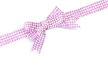 美丽的紫色弓和孤立在白色丝带