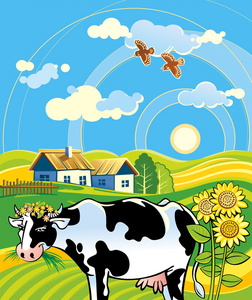 乡村景观与快乐牛