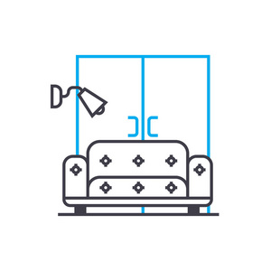 客厅线形图标概念。客厅线矢量符号, 符号, 插图