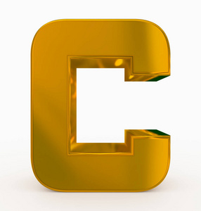 在白色3d 渲染上的字母 C 3d 立方圆形金色隔离