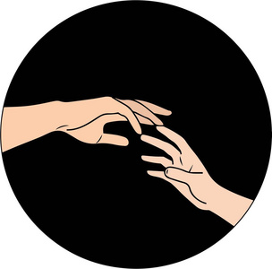 矢量插图。两只手在黑色背景上互相接触