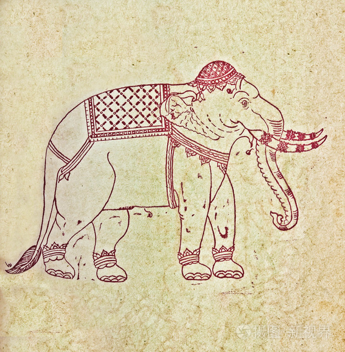 旧纸张的古董行的大象