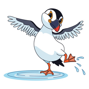 跳水坑卡通雀, 跳在水坑里, 卡通.向量照片