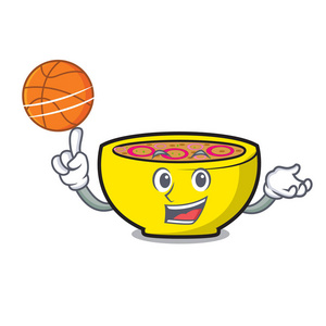 与篮球汤联合字符卡通矢量插画
