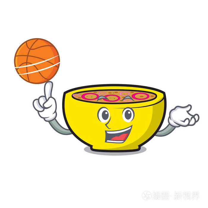 与篮球汤联合字符卡通矢量插画