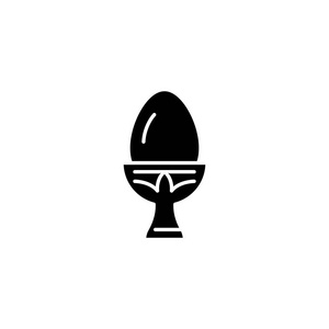 煮蛋黑图标的概念。煮鸡蛋扁向量符号, 符号, 插图