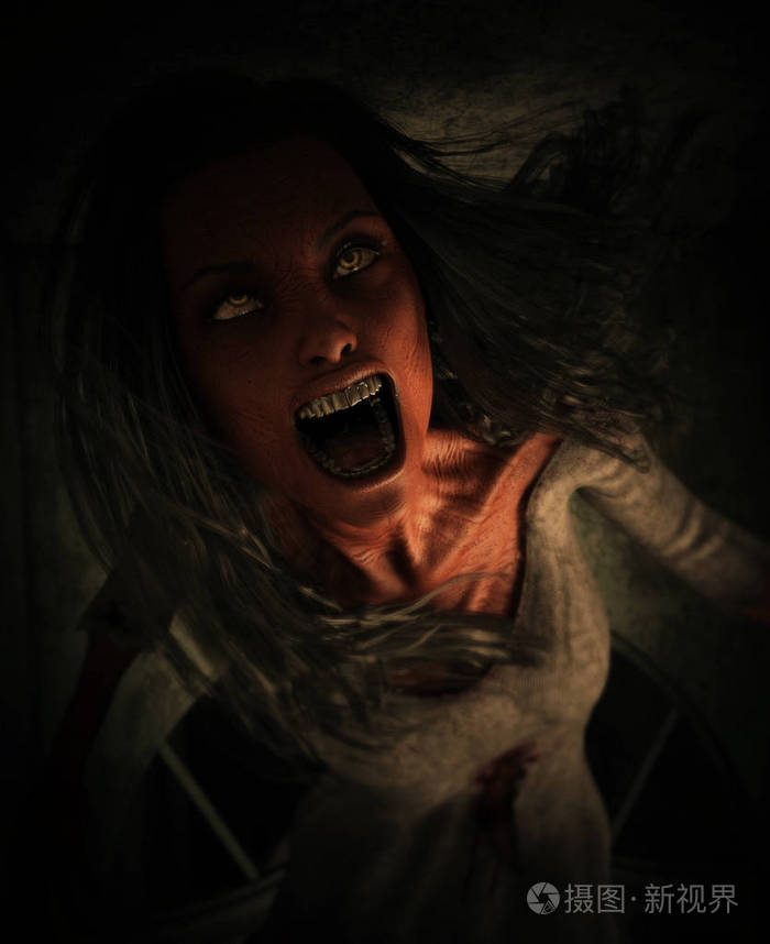 3d 鬼屋里有鬼女的插图