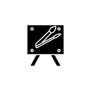画布画笔黑色图标概念。帆布画笔平面矢量符号, 符号, 插图
