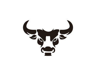 公牛角动物剪影农场图标.孤立的, 扁平的插图.矢量图形照片