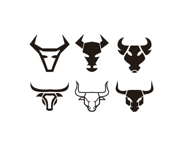 公牛角动物剪影农场图标.孤立的, 扁平的插图.矢量图形照片