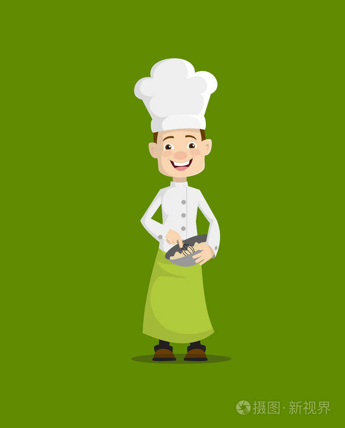 卡通厨师混合在碗平面矢量插画设计