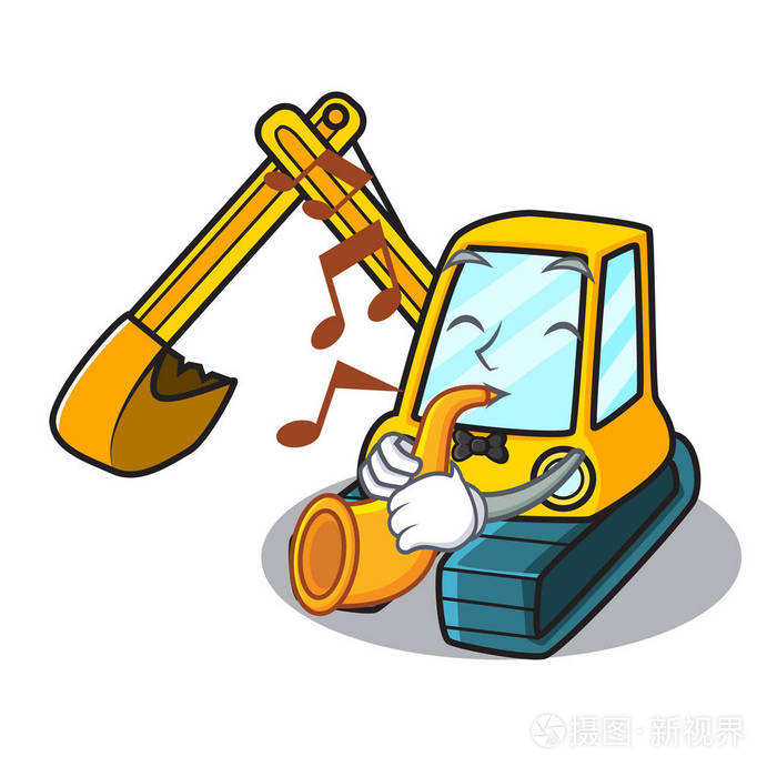 用小号挖掘机吉祥物卡通风格